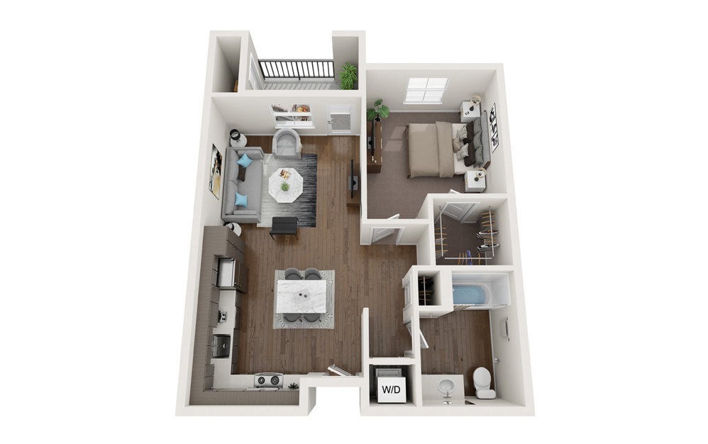 1A - 1 bedroom floorplan layout with 1 bath and 702 square feet.